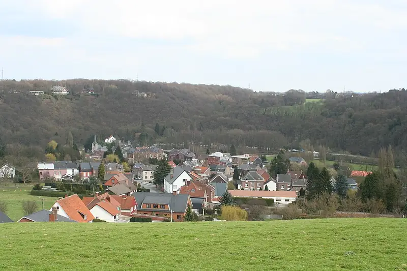 Vue du village de Landelies, sur le versant ouest de la vallée de la Sambre